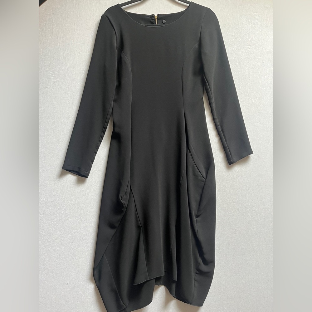 Matthildur Black Long Sleeve Draped Midi Dress Lagenlook Petite (S - 16.5 ptp)